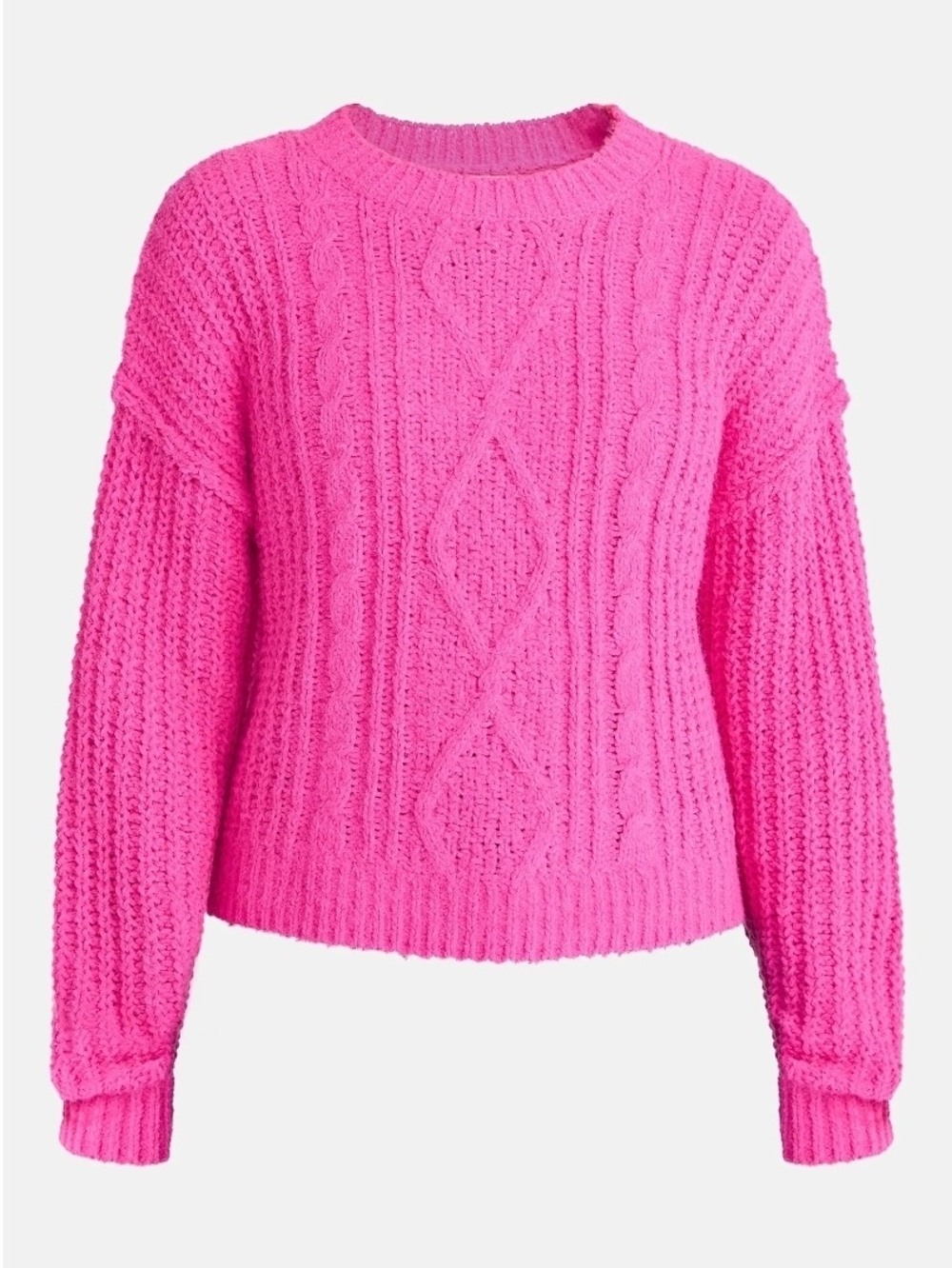 No Boundaries Hot Pink Cable Knit Crewneck Sweater Women's Size L (12-14) - Picture 5 of 8